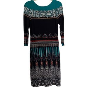 Cache Crew Neck 3/4 Sleeve MIDI Bodycon Dress Women's Size Medium